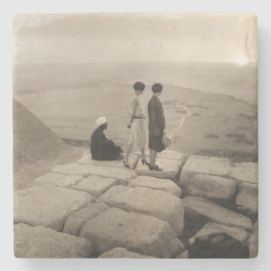 Flapper Girls Sunrise Khufu Pyramid, Egypte 1920 Stenen Onderzetter