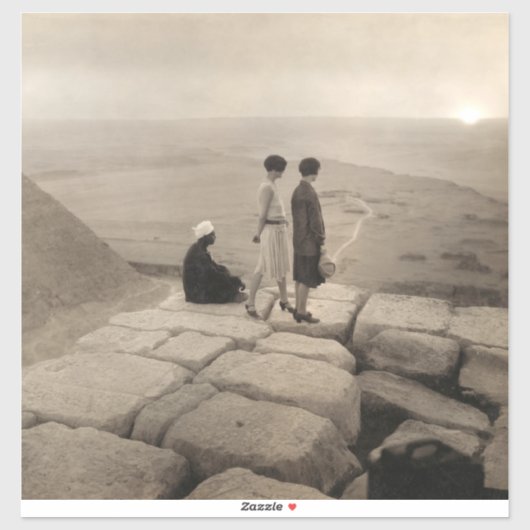 Flapper Girls Sunrise Khufu Pyramid, Egypte 1920 Sticker (Vel)