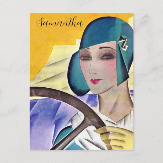 Flapper in Paarse Pet Briefkaart (Voorkant)