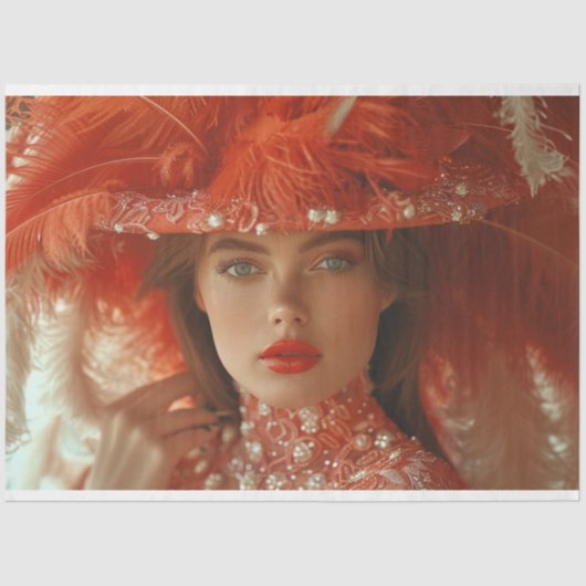 Flapper Lady in Sinaasappel Decoupage Tissuepapier (Voorkant)