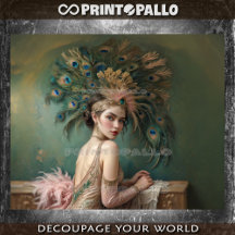 Flapper meisje in 1920 met enorme pauw veer pet