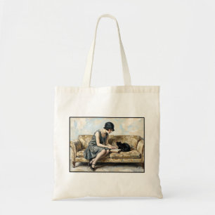 Flapper meisje Leest Olie Schilderij Kunst Boek Li Tote Bag