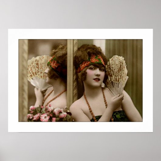 flapper meisje met ventilator en reflectie poster (Voorkant)