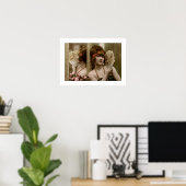 flapper meisje met ventilator en reflectie poster (Thuiskantoor)