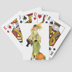 Flapper met pompoen pokerkaarten