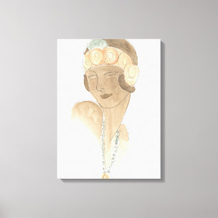 Flapper Mode-ketch - Vrouw met haarstuk Canvas Afdruk
