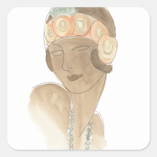 Flapper Mode-ketch - Vrouw met haarstuk Vierkante Sticker