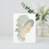 Flapper Mode Sketch - Vrouw met Pet Briefkaart (Staand voorkant)