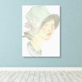 Flapper Mode Sketch - Vrouw met Pet Canvas Afdruk (Insitu (Houten vloer))
