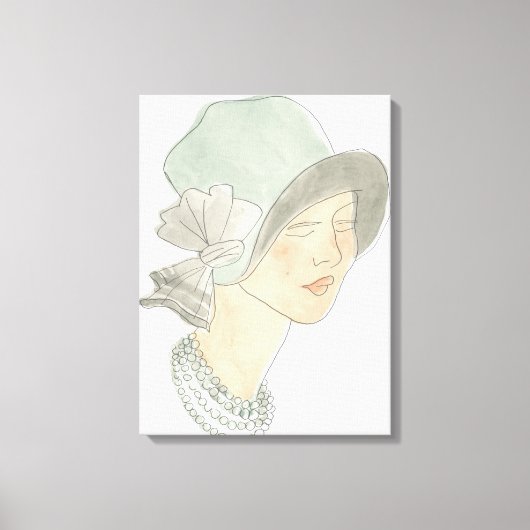 Flapper Mode Sketch - Vrouw met Pet Canvas Afdruk (Voorkant)