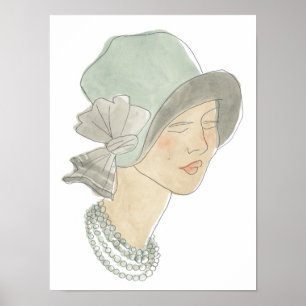Flapper Mode Sketch - Vrouw met Pet Poster
