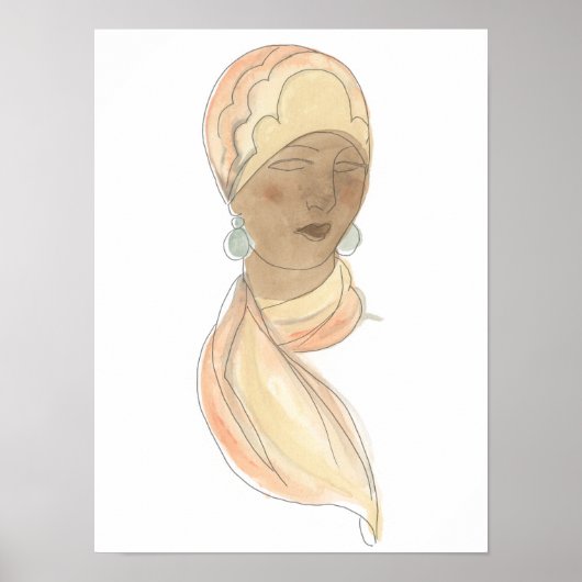 Flapper Mode Sketch - Vrouw met Scarf Poster (Voorkant)