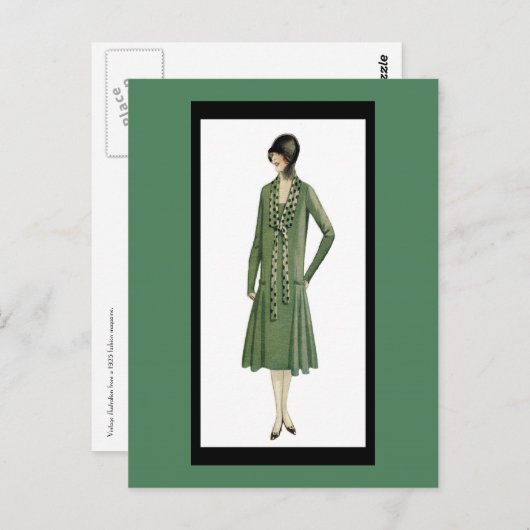 Flapper uit 1920 in Groen Briefkaart (Voorkant / Achterkant)