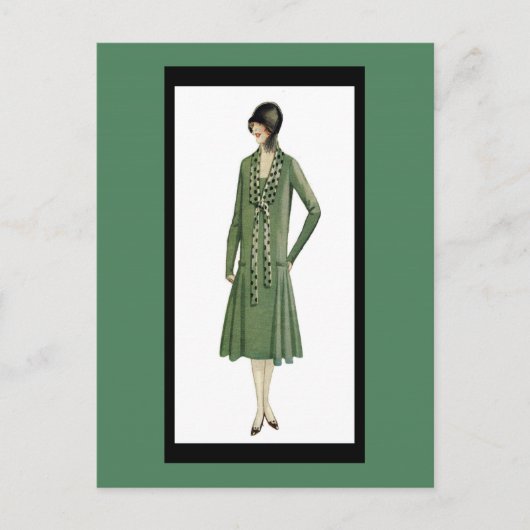 Flapper uit 1920 in Groen Briefkaart (Voorkant)
