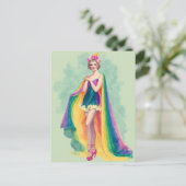 Flapper Vrouw in een regenboogkaap Briefkaart (Staand voorkant)