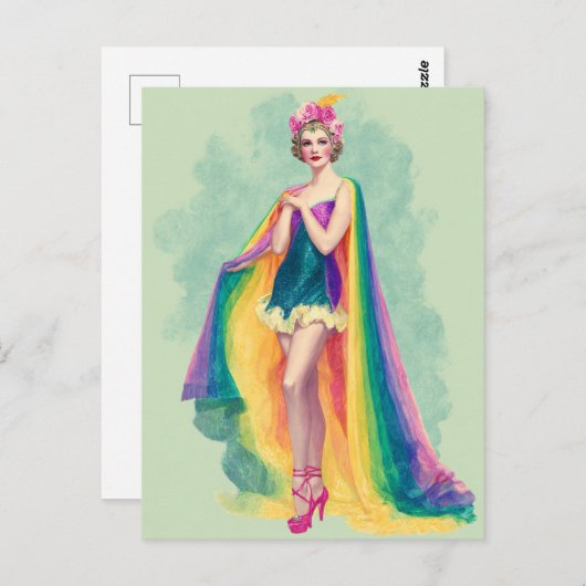Flapper Vrouw in een regenboogkaap Briefkaart (Voorkant / Achterkant)