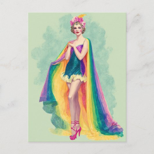 Flapper Vrouw in een regenboogkaap Briefkaart (Voorkant)