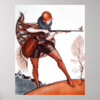 Flapper Woman in Cloche Pet Bird Hunting Poster