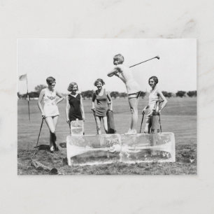 Flappermeisjes spelen golf, 1926 briefkaart