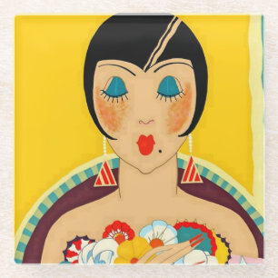 "Flappers and Flowers" Art Deco van Jose Carlos Glazen Onderzetter