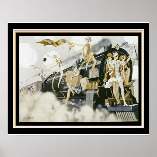 "Flappers Take The Train" Art Déco Imprimer 16 x 2 (Devant)