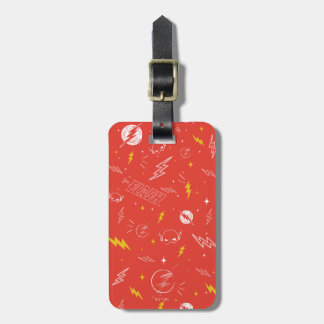 Flash Bliksem Icon en Doodle Patroon Bagagelabel