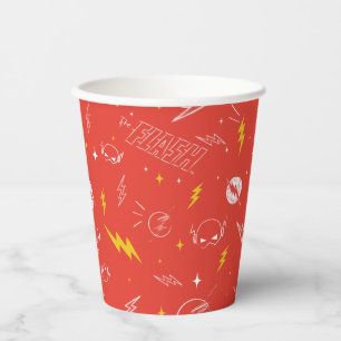 Flash Bliksem Icon en Doodle Patroon Papieren Bekers