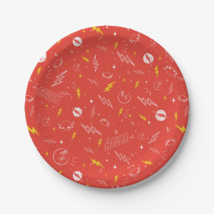 Flash Bliksem Icon en Doodle Patroon Papieren Bordje