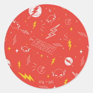 Flash Bliksem Icon en Doodle Patroon Ronde Sticker