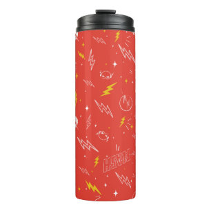 Flash Bliksem Icon en Doodle Patroon Thermosbeker