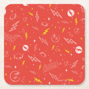 Flash Bliksem Icon en Doodle Patroon Vierkante Kartonnen Onderzetter