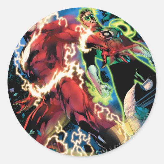 Flash- en Groene Lantern-paneel Ronde Sticker (Voorkant)