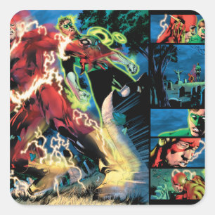 Flash- en Groene Lantern-paneel Vierkante Sticker