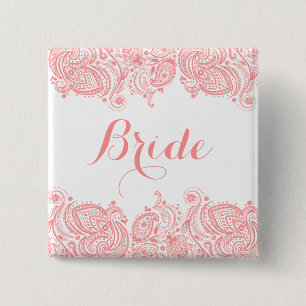 Flash Roze tinten Paisley Lace Vierkante Button 5,1 Cm