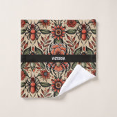 Flash Tattoo Spider Bloemen Aangepast Patroon Bad Handdoek (Wasdoekje)