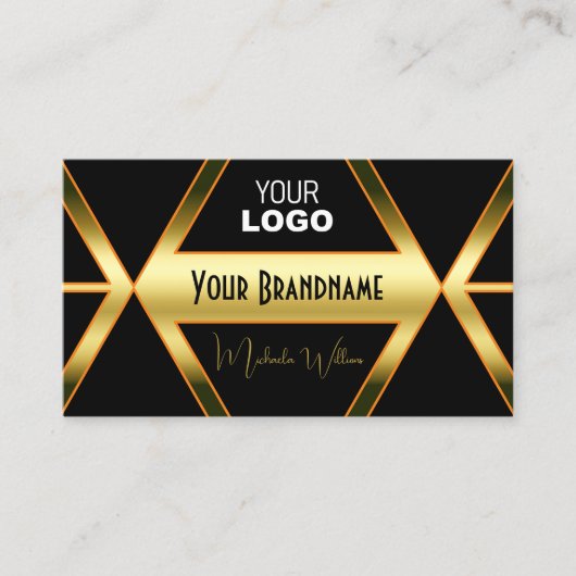 Flashy Black en Shimmery Golden met Logo stijlvol Visitekaartje (Voorkant)