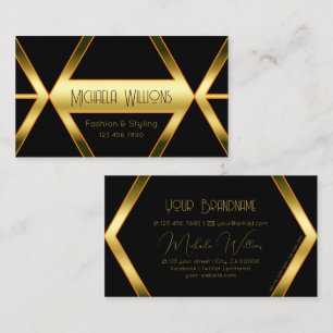 Flashy Black Geometric en Shimmery Golden Elegant Visitekaartje