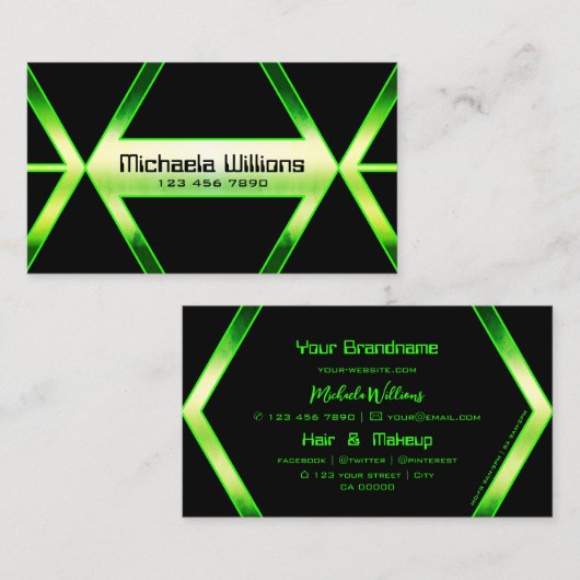 Flashy Black Geometric met Shimmery Green Pattern Visitekaartje (Voorkant / Achterkant)
