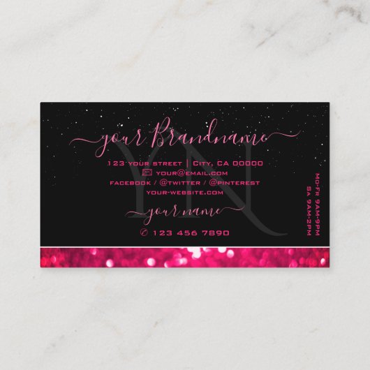 Flashy Black Girly Pink Sparking Glitter Monogram Visitekaartje (Achterkant)