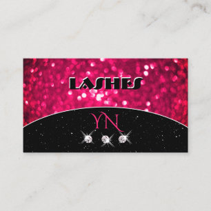 Flashy Black Girly Pink Sparking Glitter Monogram Visitekaartje