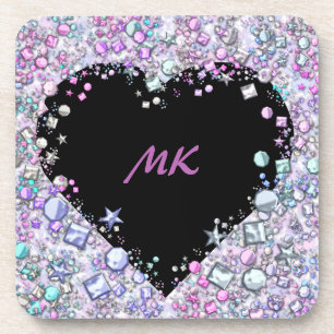 Flashy & Elegant Sequin Glitter Heart Monogramed Bier Onderzetter