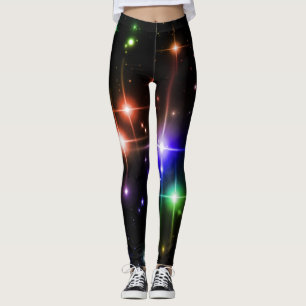 Flashy Heldere Kleurrijke Glitter Sterren Zwarte Y Leggings
