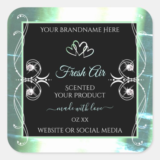 Flashy Light Blauwgroen en Black Product Labels ju (Voorkant)