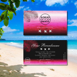 Flashy Pink Waterverven Palm Leaves Diamonds Logo Visitekaartje