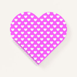 Flashy roze and Cute White Hearts Heart Shaped Notitieboek