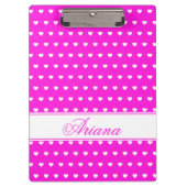 Flashy roze met Cute White Hearts, aangepaste naam Klembord (Voorkant)