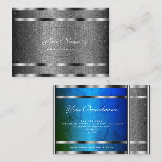 Flashy Silver Snake Pattern met Blue Green Marble Visitekaartje (Voorkant / Achterkant)