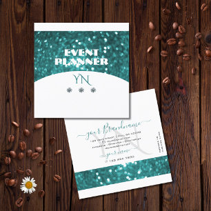 Flashy White Blauwgroen Sparking Glitter met Monog Vierkante Visitekaartje