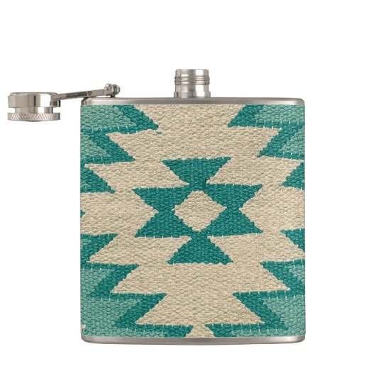 Flask in Blauwgroen zuidwestelijke weefselkunstwer Heupfles (Geopend)
