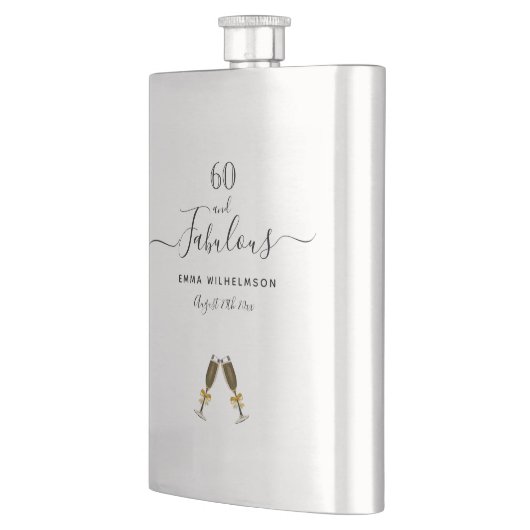 Flasque 60 fabuleux script monogramme d'anniversaire (Gauche)